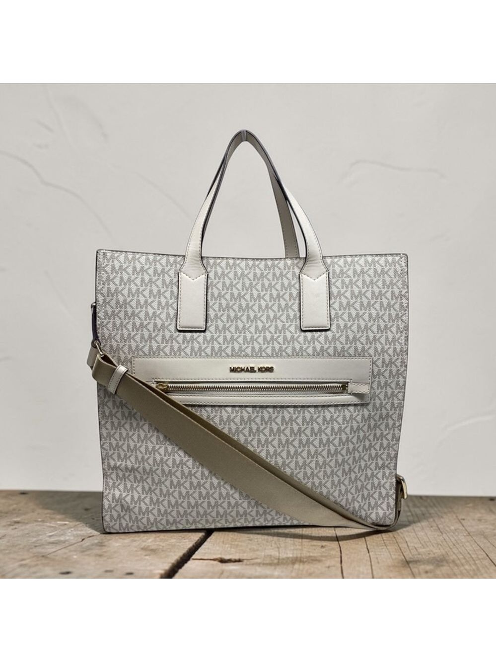 Michael Kors Kenly Large North South Logo Tote Light Cream - Picture 2 of 9